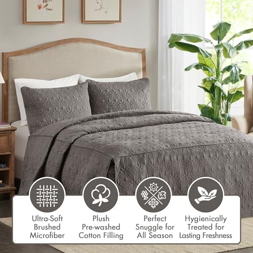 Quebec Split Corner Quilted Bedspread Classic King Dark Grey Fitted Bedspread