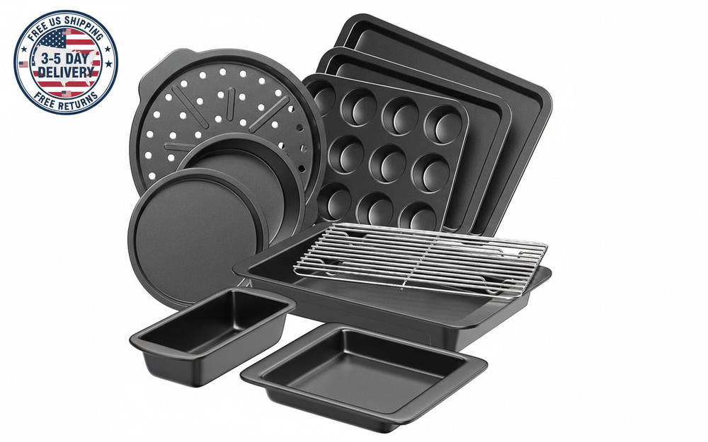 HONGBAKE Bakeware Sets, Baking Pans Set, Nonstick 10 Pieces Dark Gray