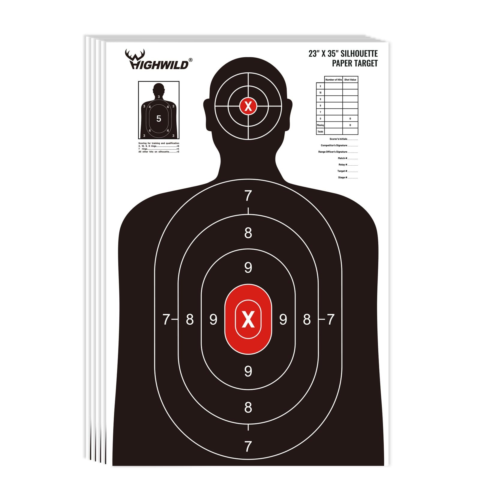 Highwild Shooting Range Silhouette Paper Target - 23X35 23X35", White & Black