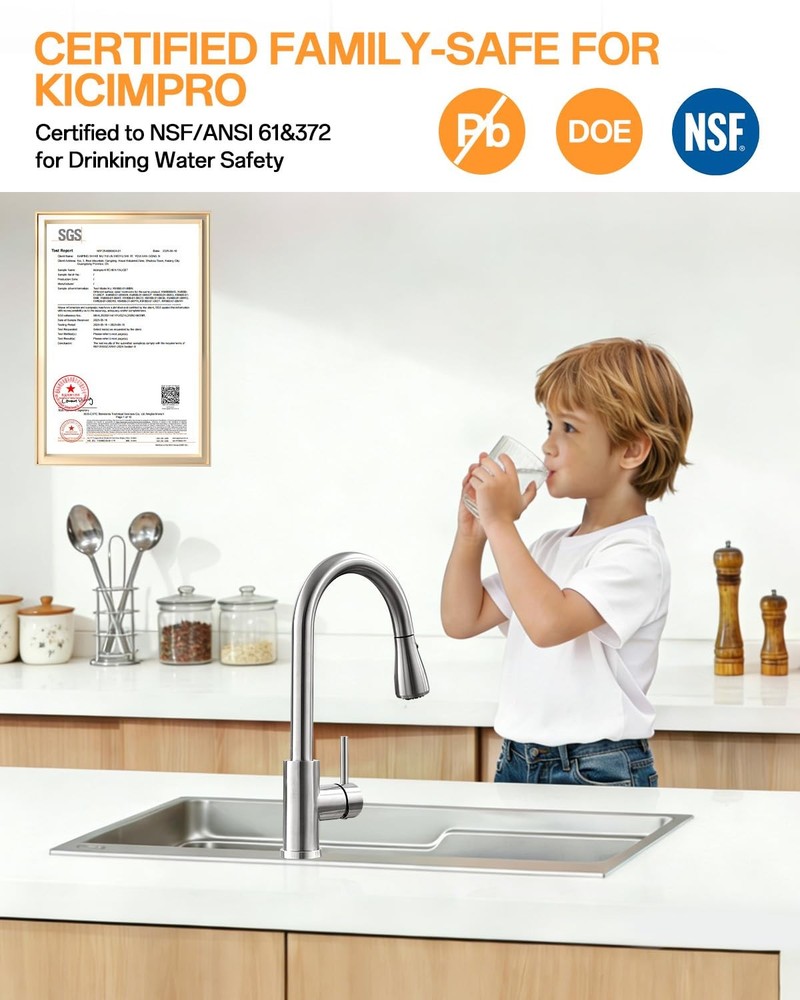 Kicimpro Kitchen Faucet with Pull Down Sprayer, Zero 800, Brushed Nickel