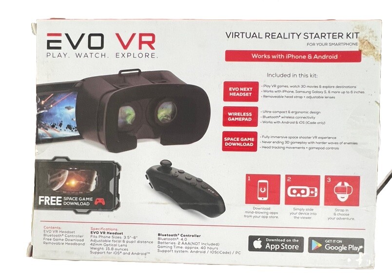 EVO VR Virtual Reality Smartphone VR Headset Starter Kit Bluetooth 360 Degree
