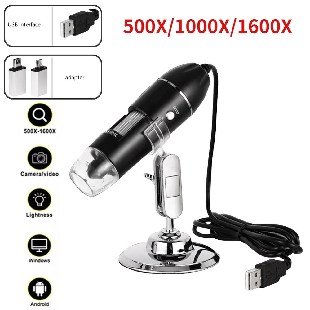 Digital Microscope Camera 3in1 C Type USB Portable Electron 500X/1000X/1600X