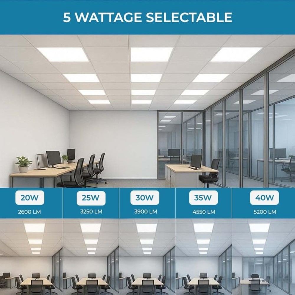 4 Pack 2x2 LED Flat Panel Light for Drop Ceiling, 5200lm Selectable 20W/25W/3...