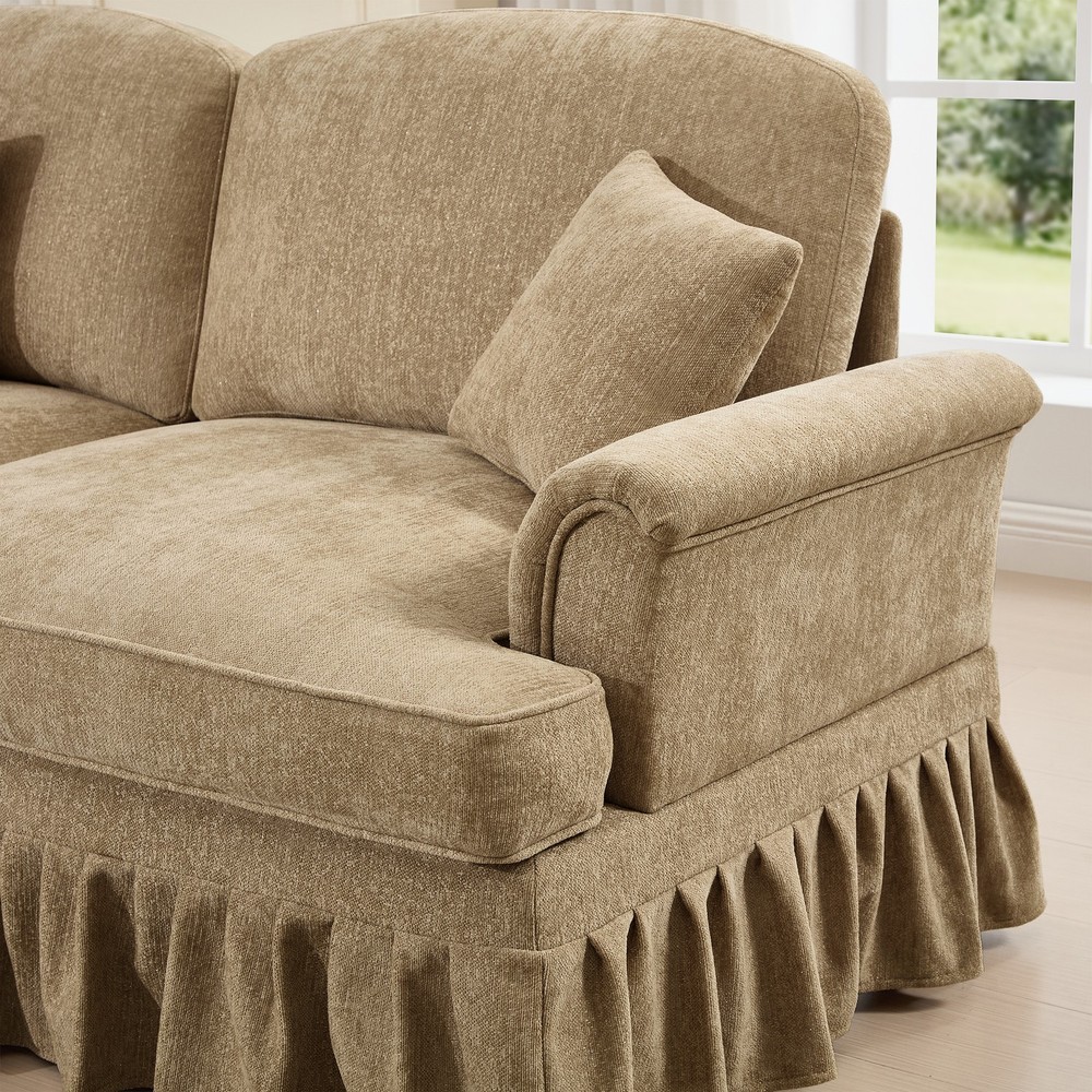Modular 2-Piece Light Coffee Chenille Sofa Set w Flared Arms
