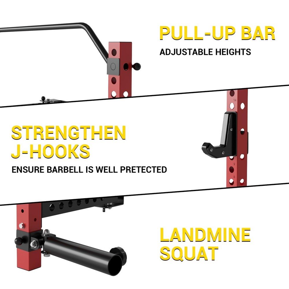Foldable Squat Rack 1000 LBS Capacity Space-Saving with Pull-Up Bar Wall Mounted