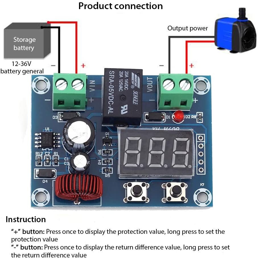 12-36V Battery Digital Low Voltage Protector Disconnect Protection Module