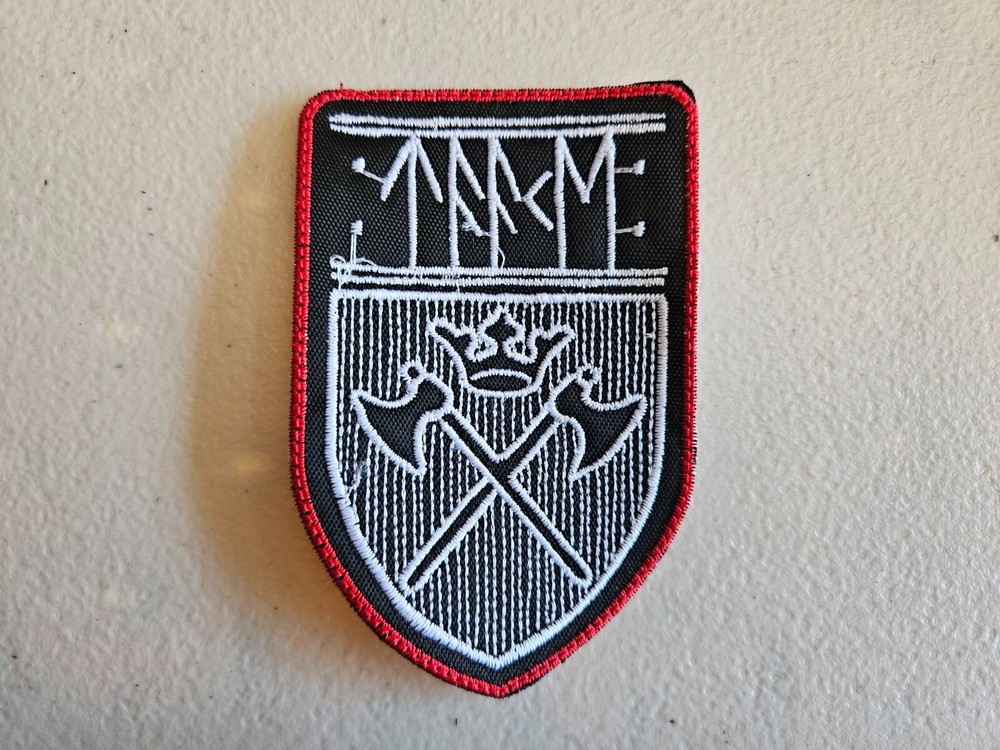 TAAKE, SEW ON WHITE WITH RED BORDER EMBROIDERED PATCH
