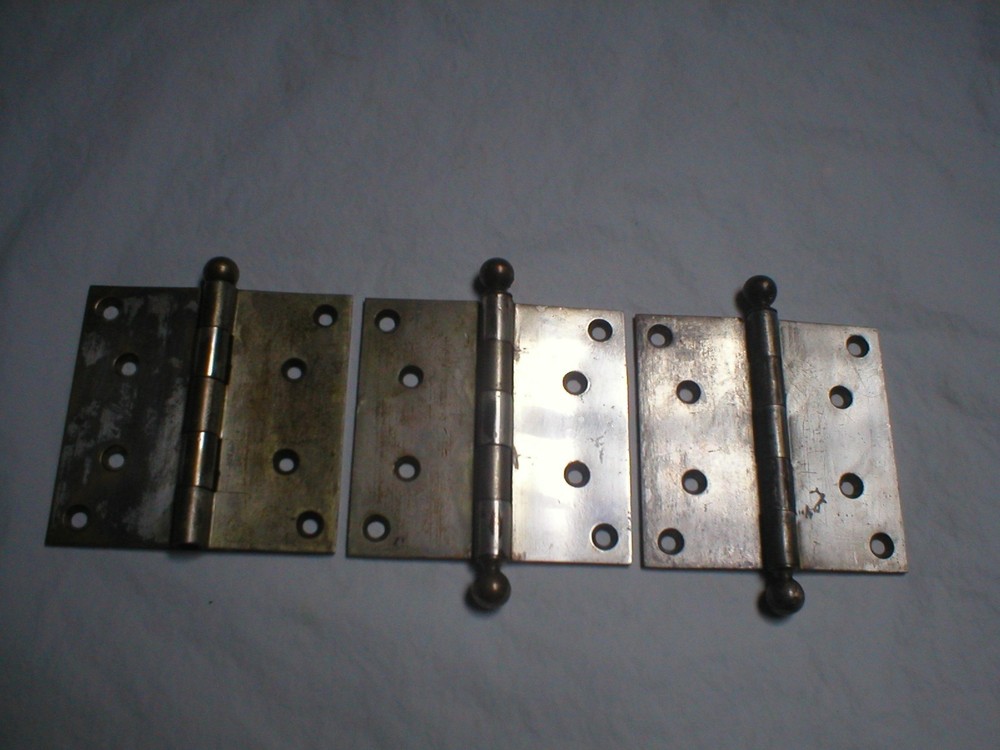 Antique Chicago Solid Brass and Nickle Ball Tipped 4" Hinges