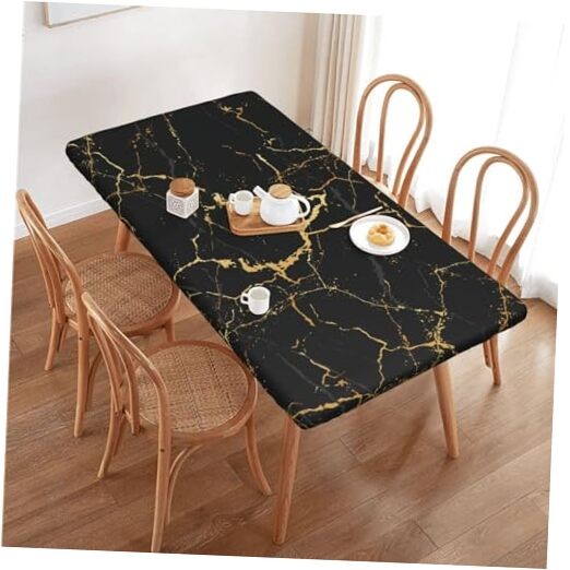 Black Marble Texture Tablecloth with 48" x 30" (Rectangular) Marble #03