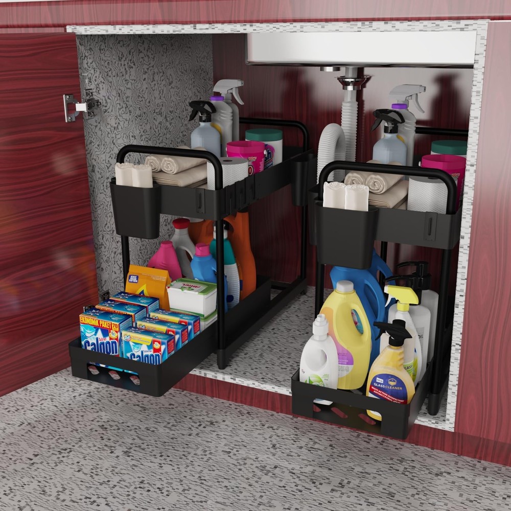 2 Pack Double-Layer Under Sink Organizer for Efficiently Utilizing Space, Hig...