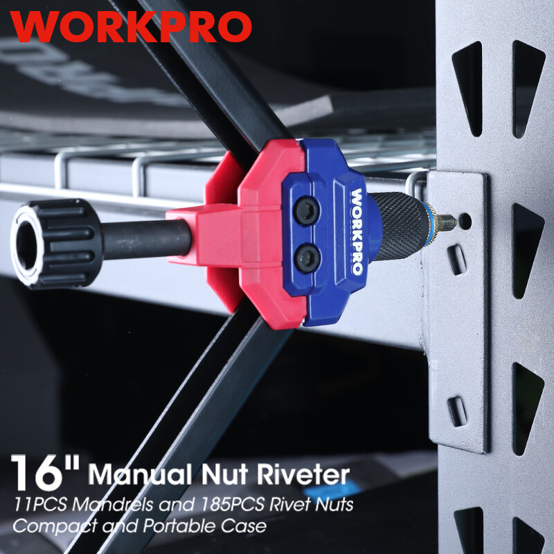 WORKPRO Rivet Nut Tool 16" Rivnut Tool Kit 11 Metric SAE Mandrel Tool Set w/Case