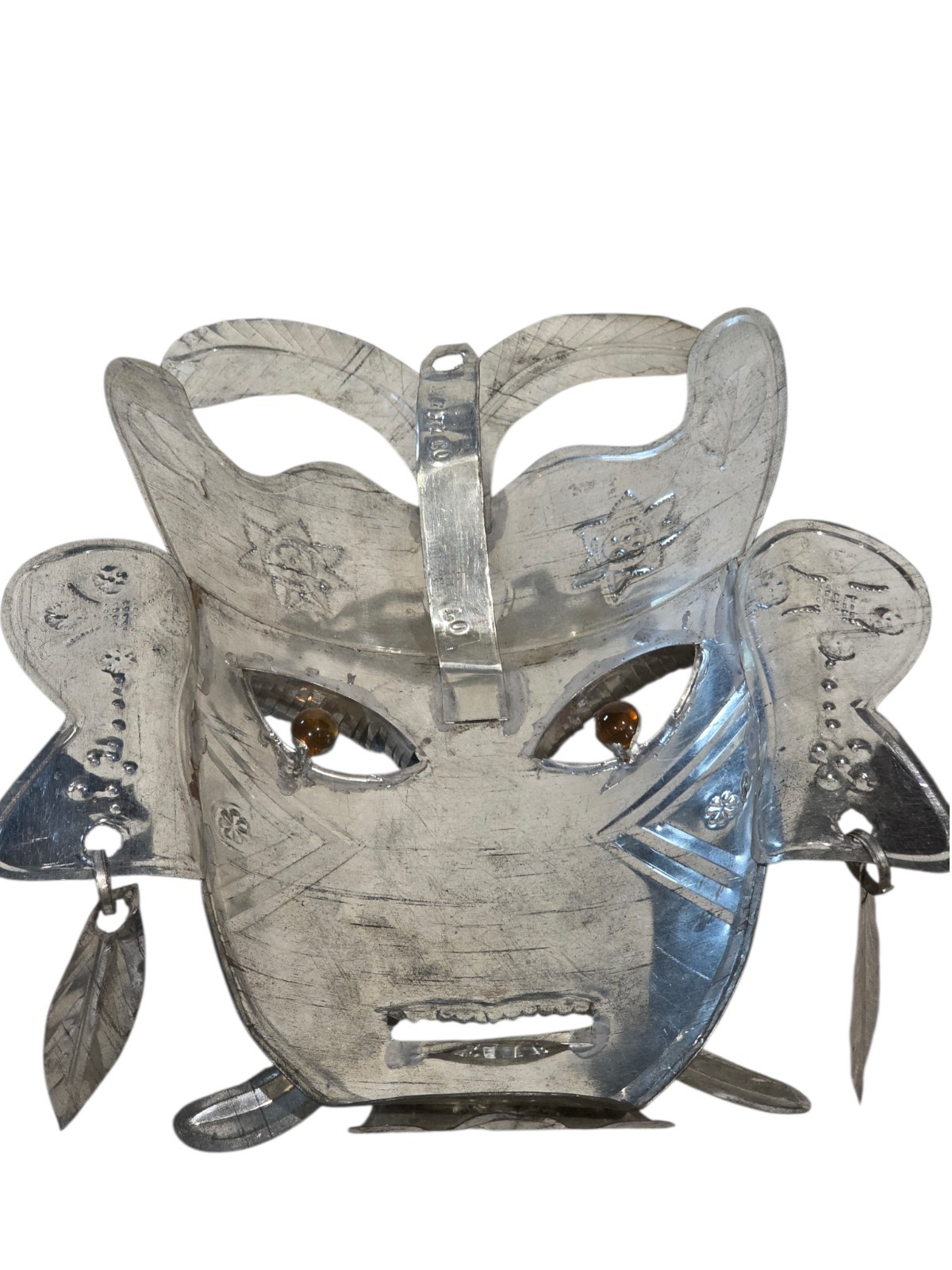 Vintage Mexican Tin Folk Art Masks Lot of 3 Handmade Tribal Wall Decor