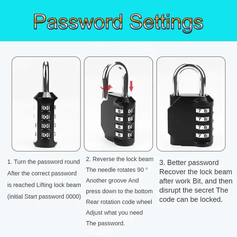 4-Digit Resettable Waterproof Combination Lock - Versatile Security Padlock