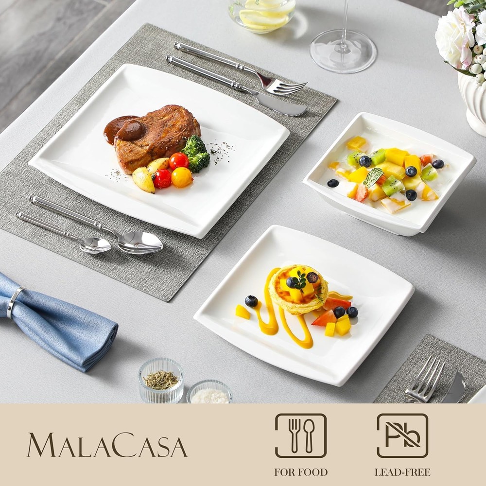 Plates and Bowls Sets, Square Dinnerware Sets for 6 (30pcs), Series Blance