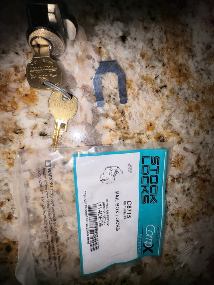CompX National C8715 Mail Box Lock Keyed Different Silver Nickel Keys Bracket