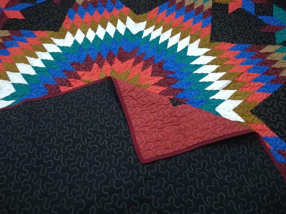 King size machine pieced and quilted Patchwork quilt#148BR