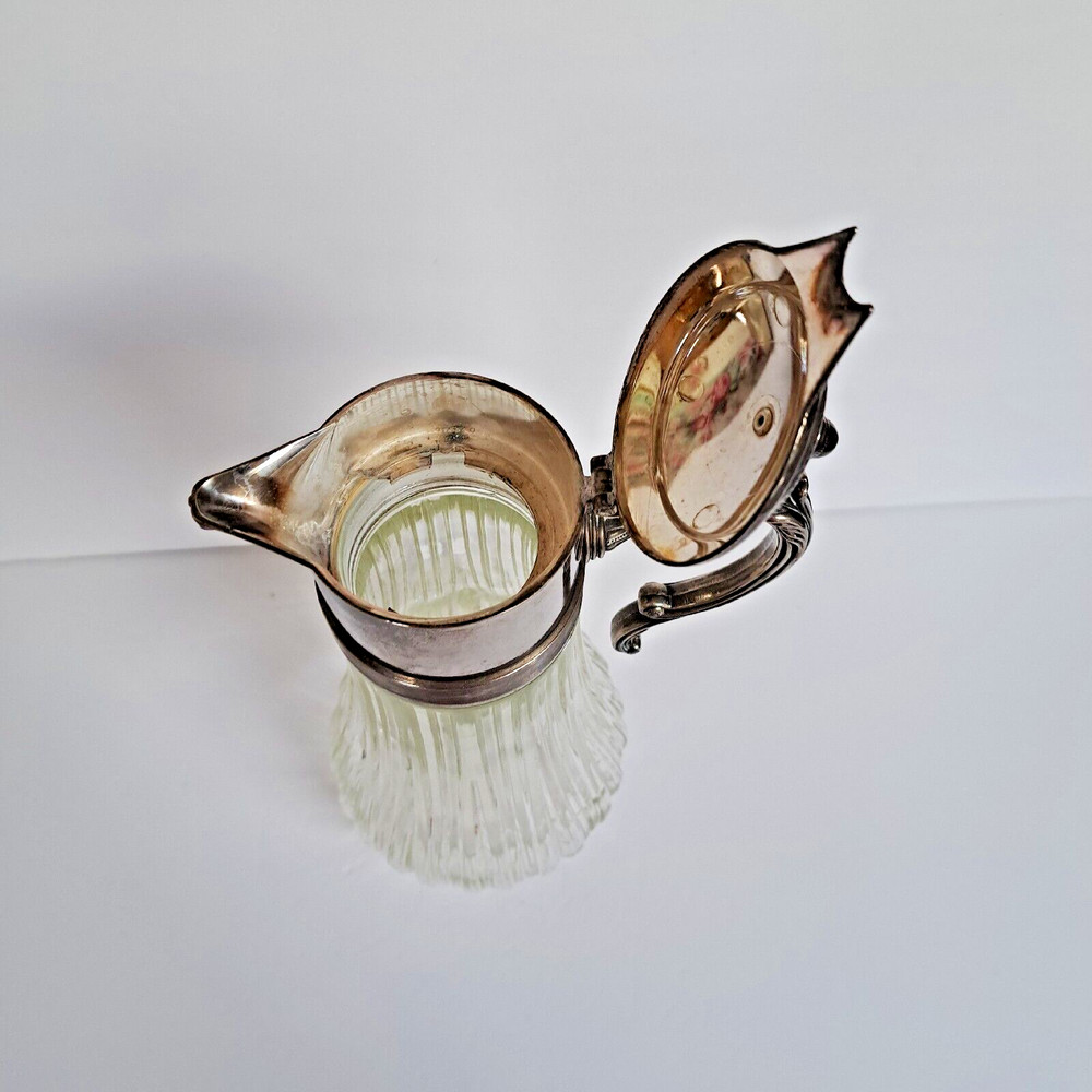 Antique Glass & Silver Decanter Ewer Jug Carafe Pitcher With Handle Pre-owned