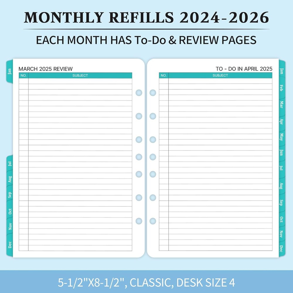 2024-2026 Monthly Planner Refill - Inserts with 7-Hole Punched,...