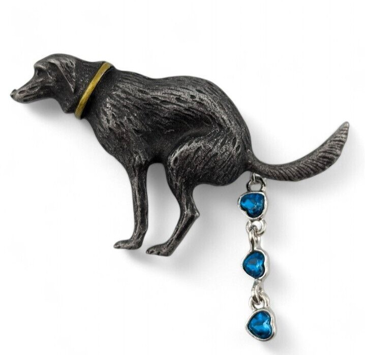 POOPING DOG BROOCH pewter labrador lab pin weird novelty vet pet poop jewelry O4