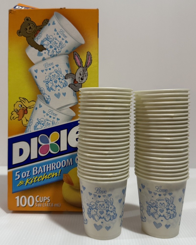 Dixie 5oz Bathroom Kitchen Disposable Cups Open Box (49) Brawny Bear Rabbit Duck