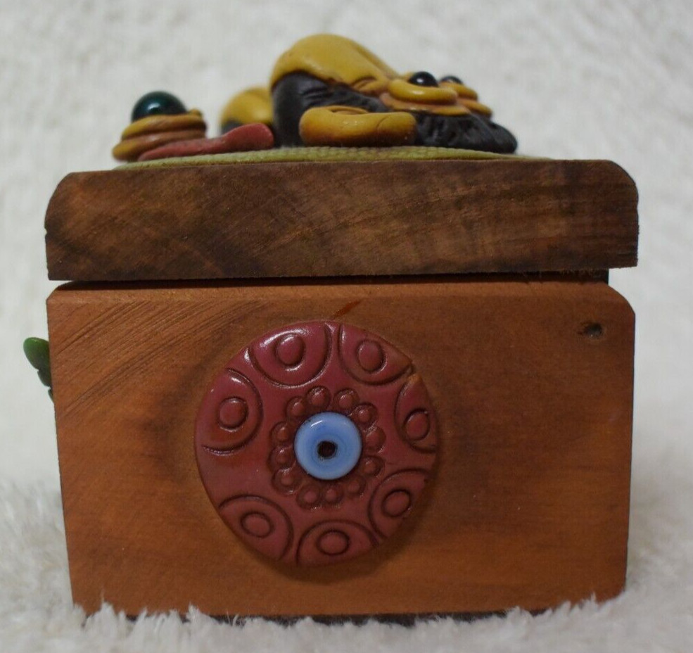 Monkey Faces Hinged Wood Trinket Box Sculpted from Polymer Clay