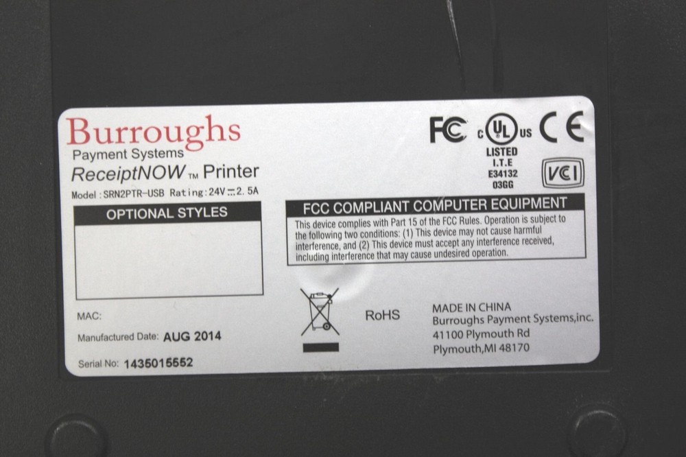 Tested Working * Burroughs ReceiptNOW SRN2PTR-USB Receipt Printer * 2x Lot