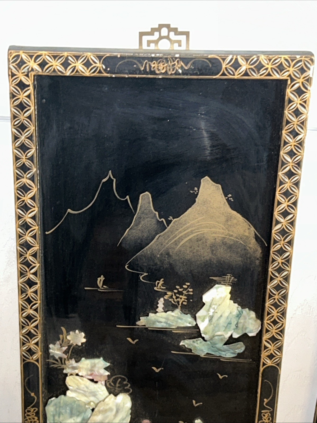 3 Vintage Laquered Asian With Mother of Pearl Panels 12”x 36”