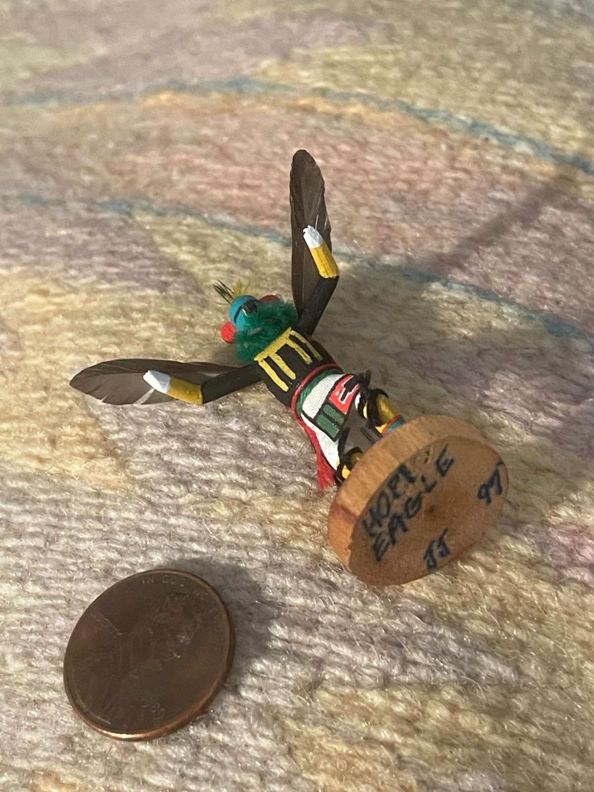 TINY ART-MINIATURE-NATIVE AMERICAN-KACHINA-SIGNED HOPI EAGLE '99-NEW CONDITION