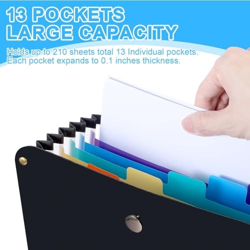 2 Pcs Expanding File Folder, 13 Pockets Vertical File Folder Accordion File