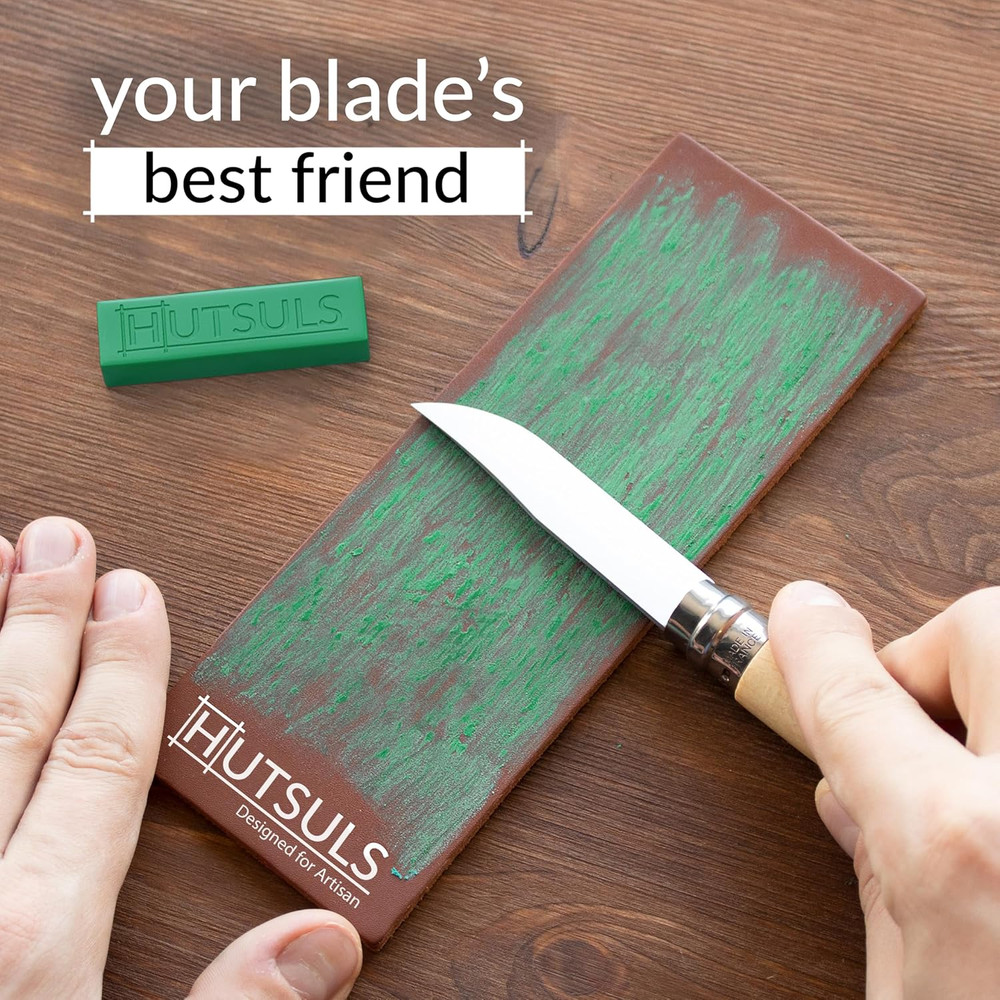 Brown Leather Strop Kit with Green Compound Vegetable-Tanned Two-Sided Sharpener