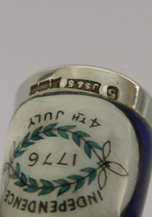 PETER SWINGLER AMERICAN INDEPENDENCE STERLING SILVER ENAMEL THIMBLE NEEDLEWORK