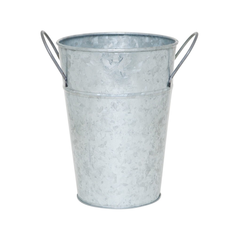 (2 pack Metal Bucket Planter 7'' High Solid Print Gray