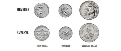 1776-2026 PD BU Semi-Quincentennial Half Dollar, Dime & Nickel 6 Coins - IN HAND