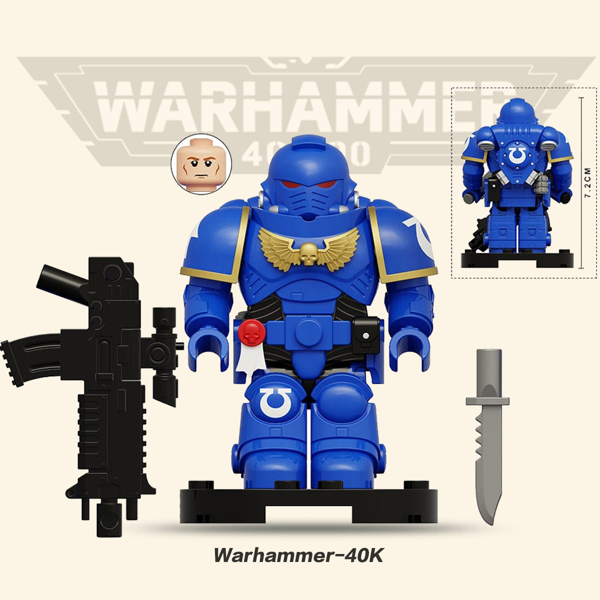 Space Marine –Custom Minifigure with Primaris Armor & Weapons – UltraMarine