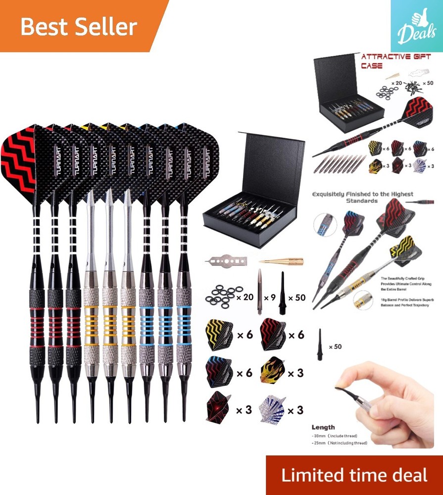 Complete Professional Darts Set: 9 Soft Tips, 50 Extras & Stunning Gift Case