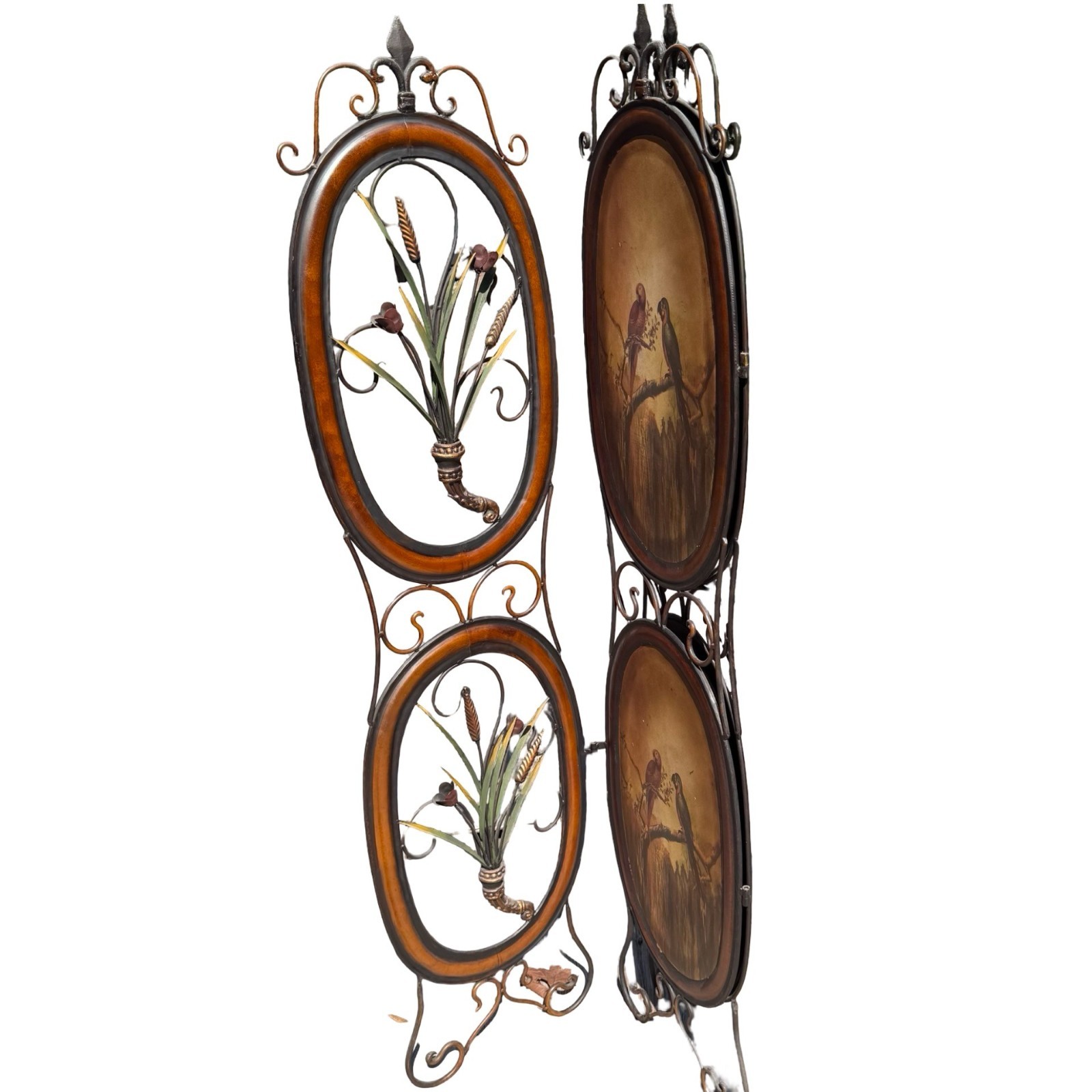 Tropical Parrots Decorative Iron Folding Screen Room Divider Painted Panel Birds