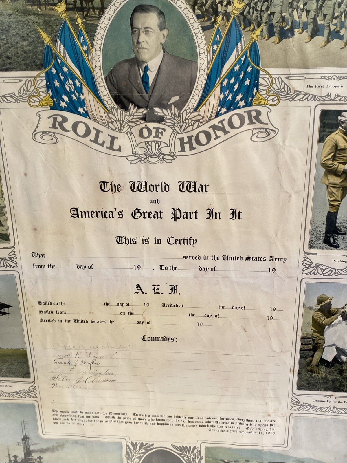 ANTIQUE FRAMED ROLL OF HONOR SERVICE IN THE WORLD WAR 1918 Military Photos