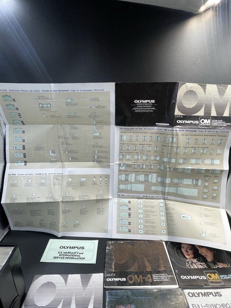 Olympus OM Manuals, System Chart, T45 Electronic Flash w/ bracket & battery