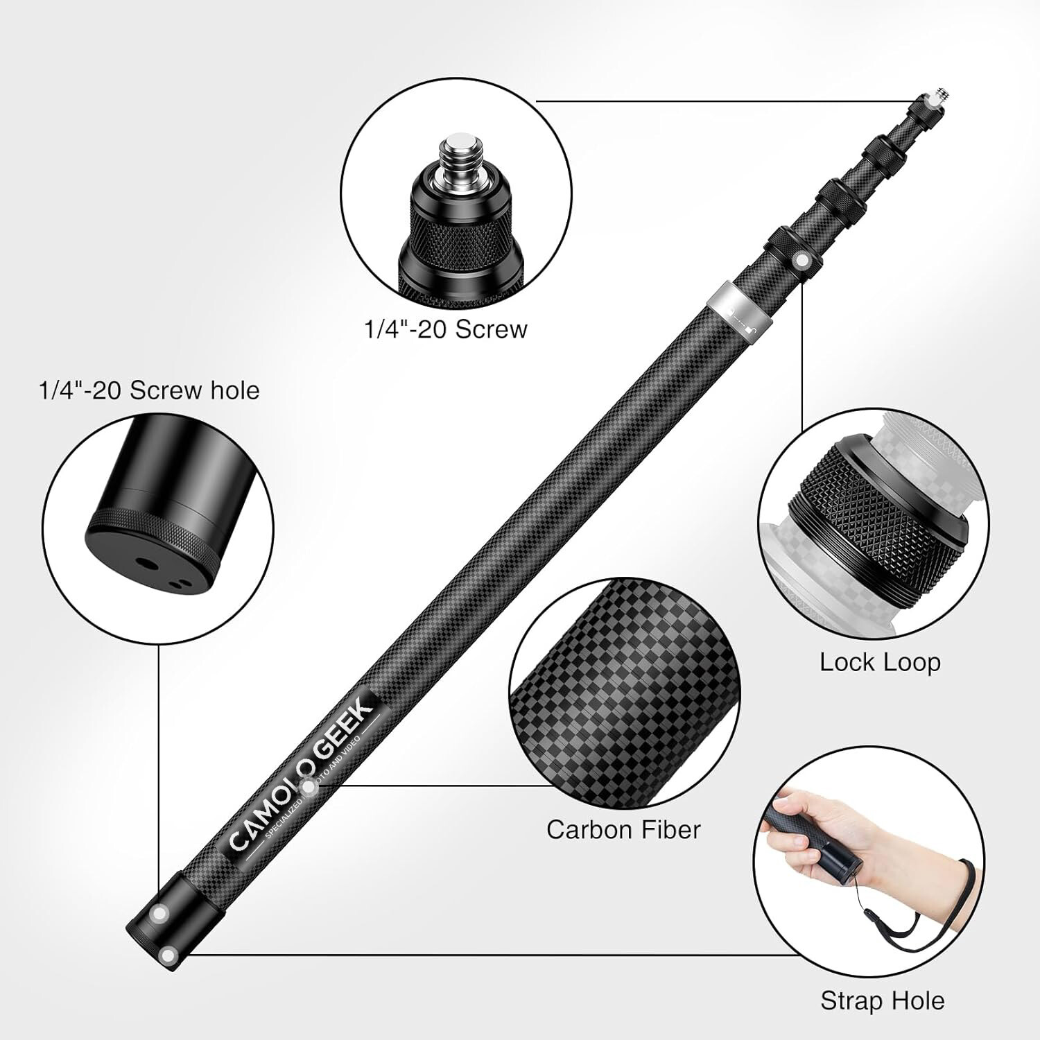 Carbon Fiber Invisible Selfie Stick Extended Pole For Insta360 X5X4 GoPro Camera