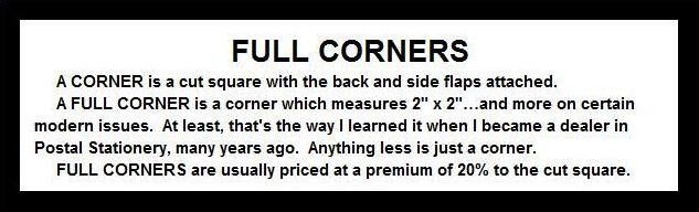 SCOTT #U360 VERY FINE MINT FULL CORNER