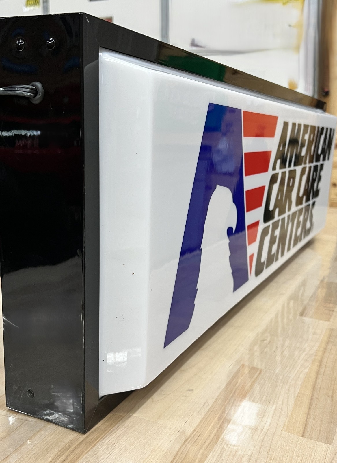 American Car Care Dealer Sign White Black Letters Single Sided Hanging