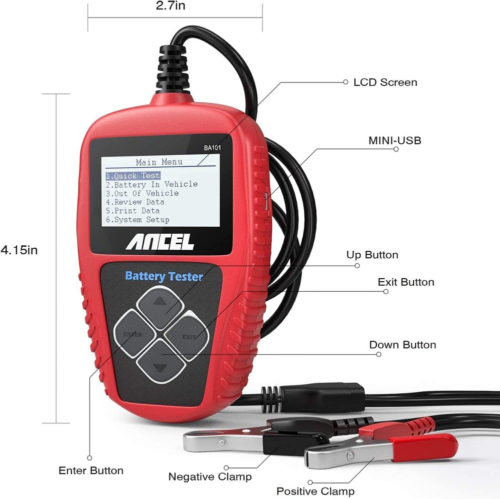 ANCEL BA101 12V 100-2000 CCA Car Auto Load Battery Tester Tool Digital Analyzer