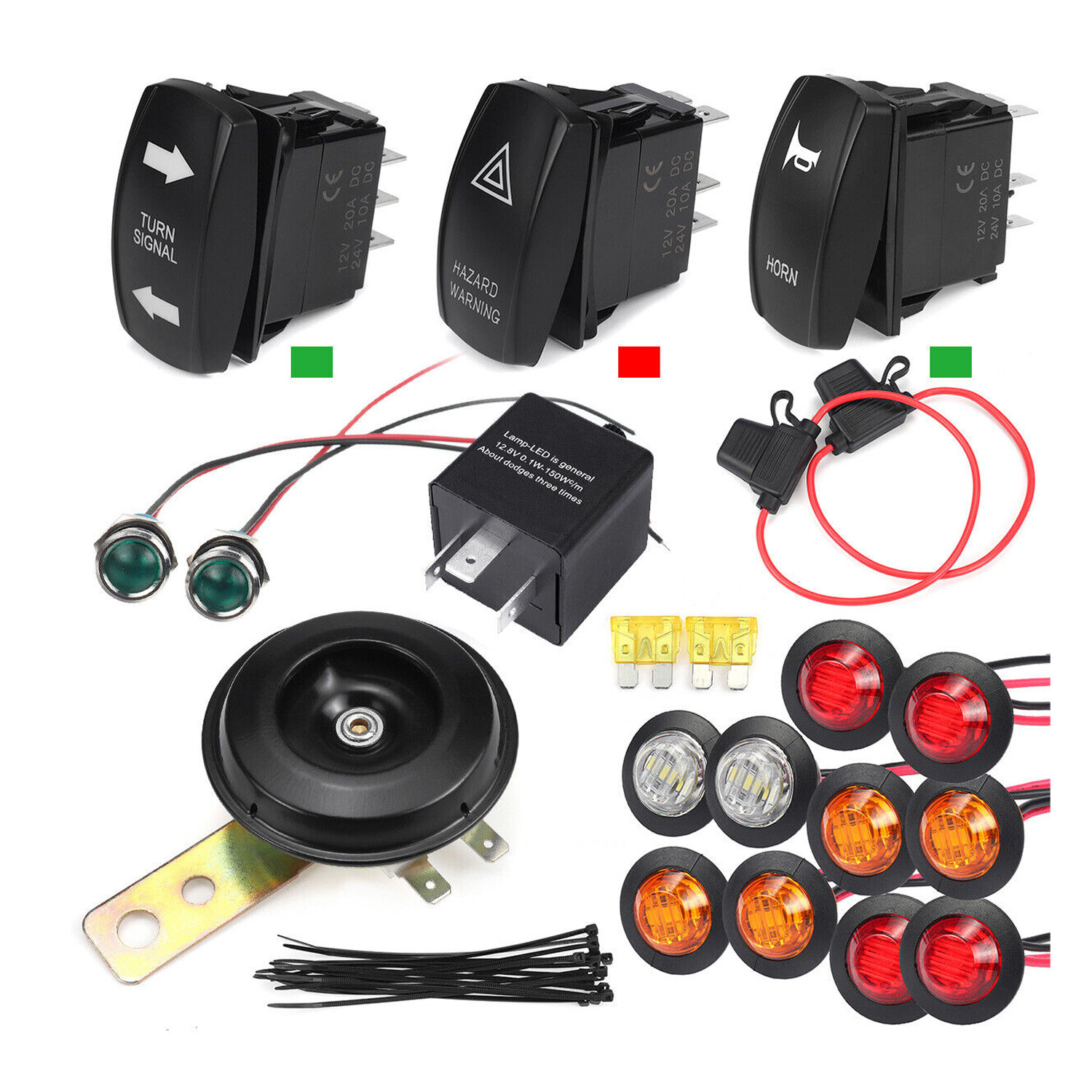 For ATV UTV SXS Street Legal Kit Rocker Switch Turn Signal Light Horn Rela