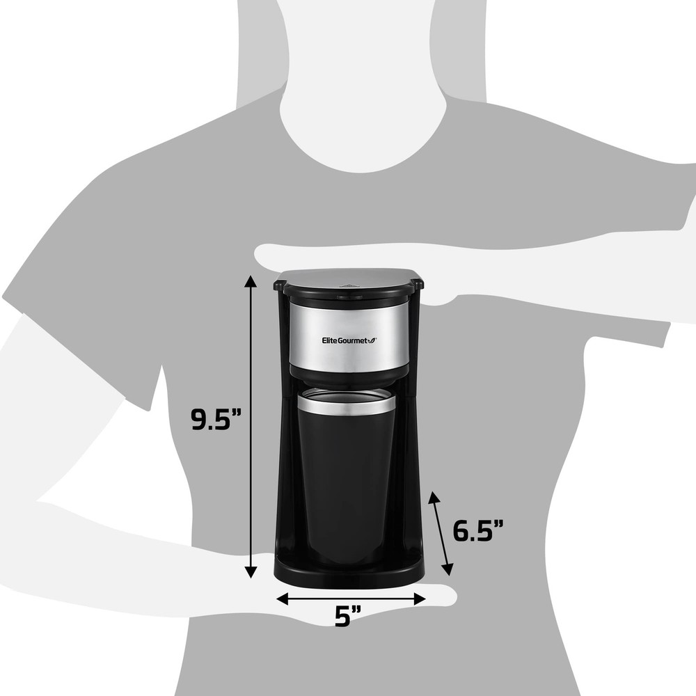 Compact Single-Serve Coffee Maker with 14Oz Thermal Mug, Compatible with Grounds