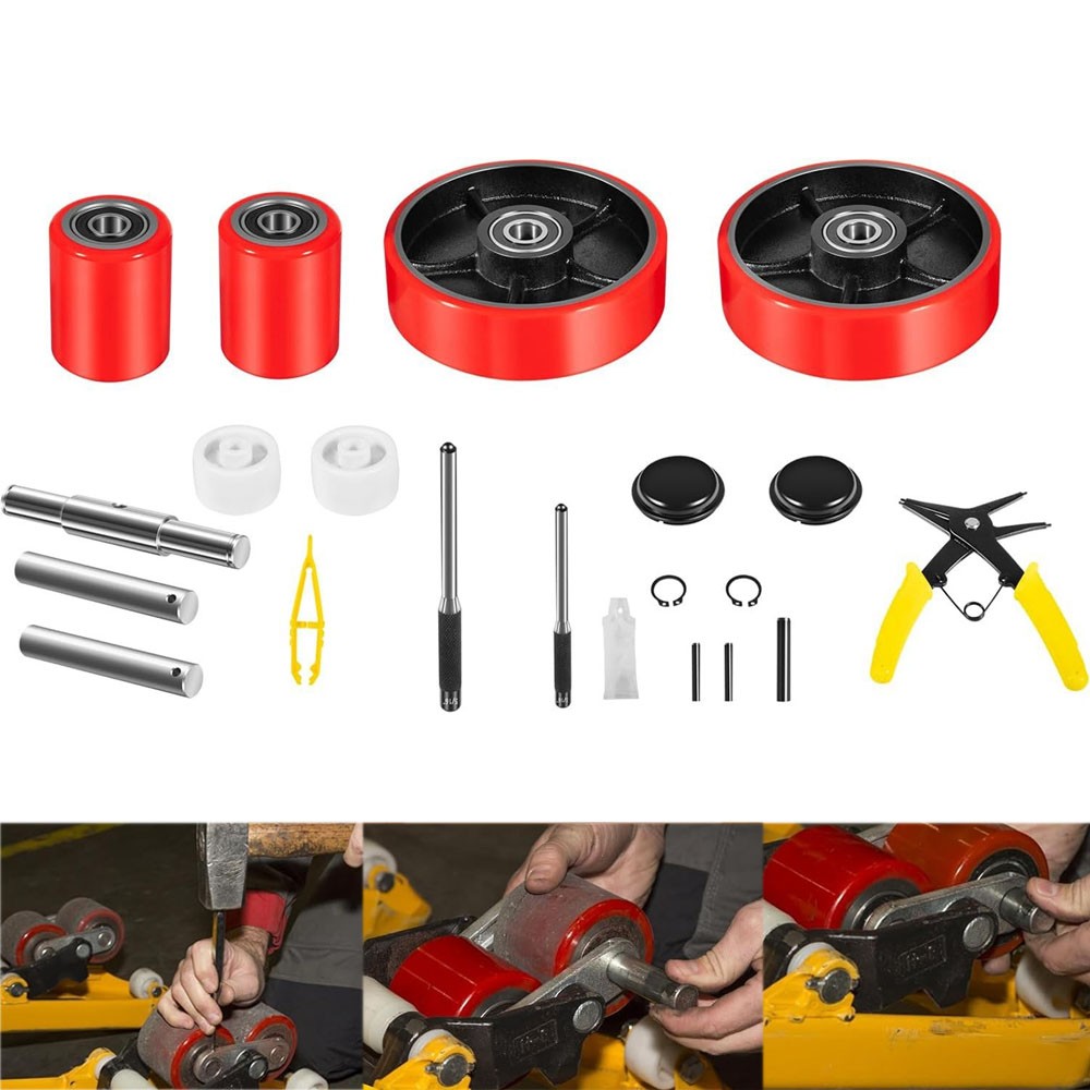 Pallet Jack Full Replacement Kit Steering Wheels 7"x2" Front Load Roller 3"x3.75