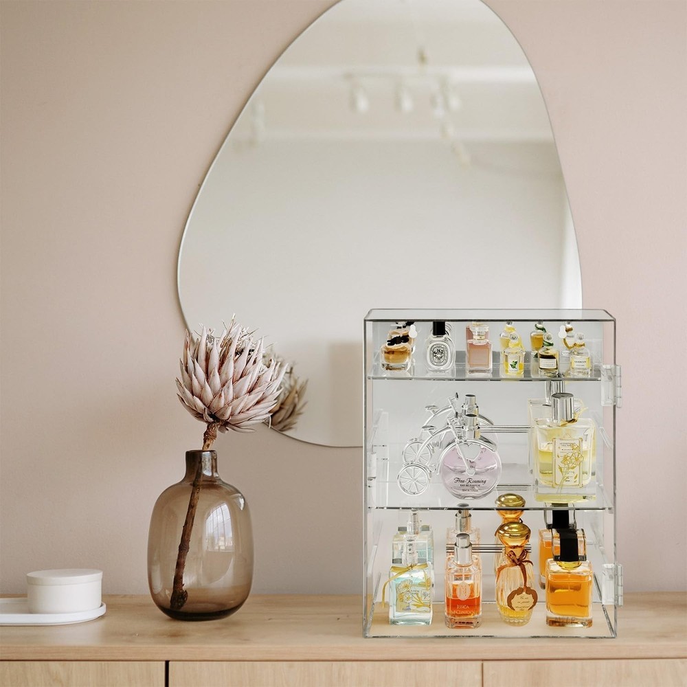 Mirror Back Acrylic Wall Mountable Display Case with 4 Shelves for Figures a...