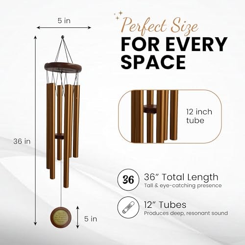 36" Personalized Memorial Wind Chimes with Custom Golden Image Insert Design