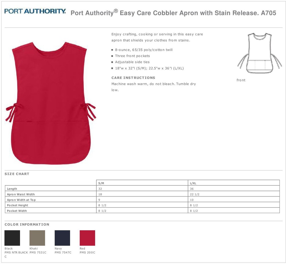 Port Authority Cobbler Apron 3 Front Pockets Adjustable Side Ties A705