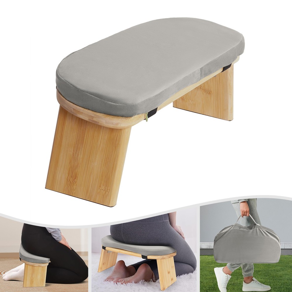 Bamboo Meditation Bench Kneeling Stool Foldable Yoga Bench