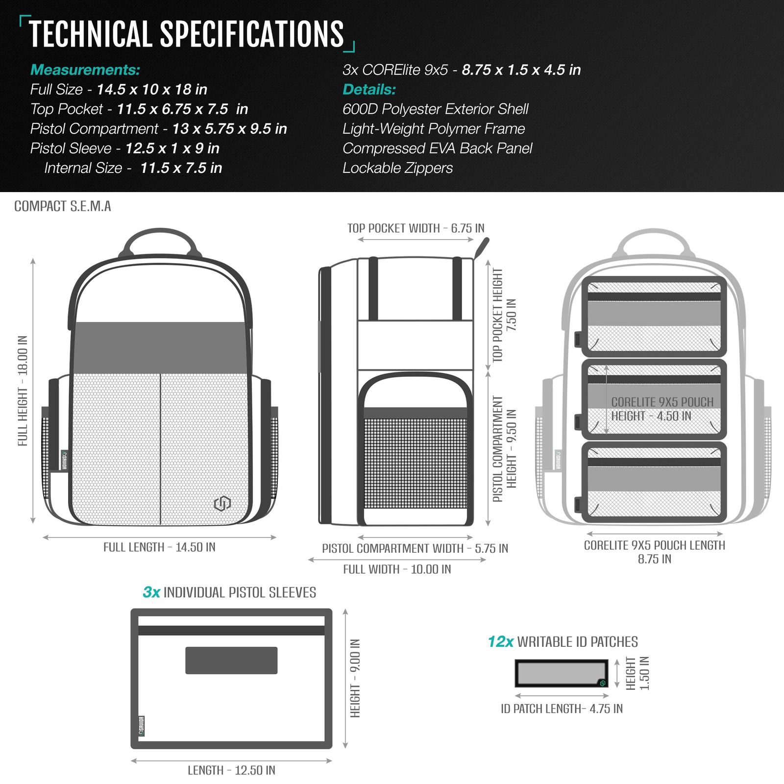 Savior SEMA Compact Pistol Range Backpack w/ 3 Handgun Sleeve Bag Gear Organizer